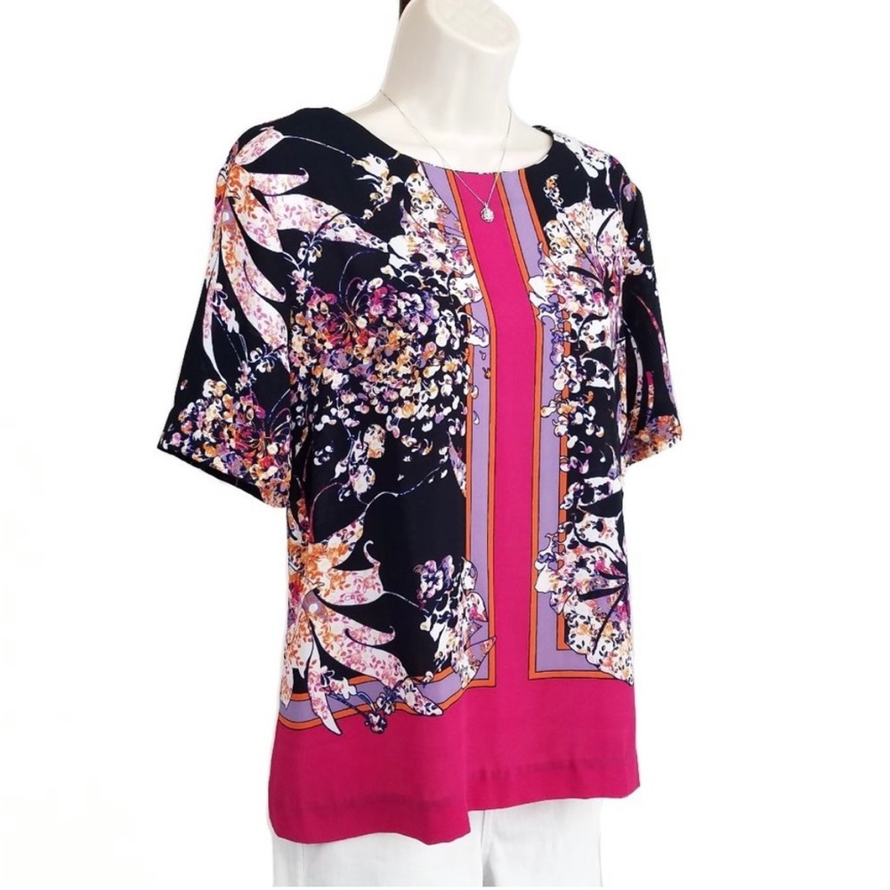 Adrianna Papell printed pink and blue blouse